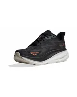 Championes de running Hoka Clifton 9, color negro con detalles en bronce y suela blanca.