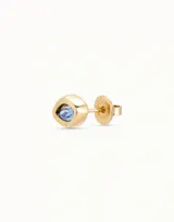 Aro piercing plateado con forma de ojo y cristal Swarovski color zafiro claro.