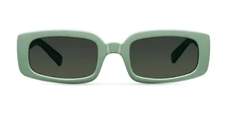 Lentes de sol cuadrados color verde con lentes negros polarizados.