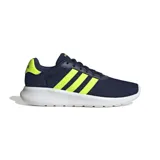 Championes Adidas Lite Racer 3.0 para hombre, color azul marino con detalles en amarillo flúor y suela blanca.