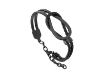 Pulsera tipo esclava de acero y cuero entrelazado color negro, con cadena de extensión.