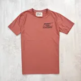 Remera color ladrillo de algodón 100% con corte básico y doble estampa en pecho y espalda.