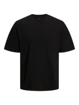 Camiseta negra de manga corta con cuello redondo y corte holgado.