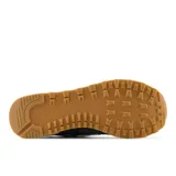 Championes urbanos New Balance modelo 574, color gris oscuro con detalles en blanco y beige, confeccionados en gamuza y malla, con logo "N" característico en los laterales y entresuela ENCAP.