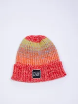 Gorro de lana tejido de punto multicolor con dobladillo.