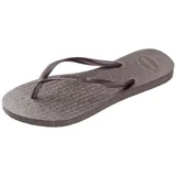 Sandalias de goma Havaianas modelo Slim Gloss color marrón oscuro, con tiras finas texturizadas y acabado brillante.
