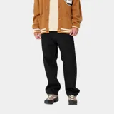 Pantalón de corte relajado en color negro, con diseño de cinco bolsillos y pierna ancha. Presenta un talle regular y está confeccionado en un tejido de alta resistencia.