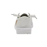 Mocasines Hey Dude Wendy de lona color blanco, con cordones elásticos y plantilla anatómica de espuma viscoelástica.