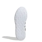 Championes deportivos Adidas modelo Lite Racer 4.0, color negro con tres franjas laterales blancas. Presentan una entresuela blanca con tecnología Cloudfoam visible en el lateral y capellada de malla transpirable.