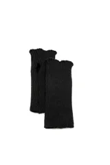 Mitones de tejido de punto acanalado en color negro, con abertura para el pulgar y bordes con terminación ondulada.