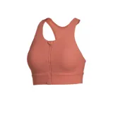 Top deportivo color beige con cierre frontal y espalda racerback.