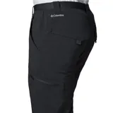 Pantalón de trekking azul marino con cinturón negro, cintura elástica parcial, refuerzo en la entrepierna y protección solar UPF 50.