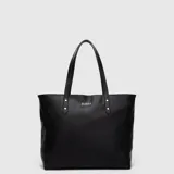 Cartera tipo tote bag de la marca Bubba, modelo Tote Smith, color negro, confeccionada en material sintético con asas de hombro y detalles de tachas metálicas en las uniones. Cuenta con el logo impreso en la parte frontal.