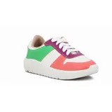 Championes Moleca de estilo casual con cordones, suela blanca y diseño multicolor en tonos verde, blanco, fucsia y naranja.