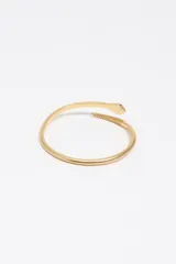 Pulsera rígida de metal con diseño de serpiente envolvente, con textura de escamas en los extremos y acabado plateado.