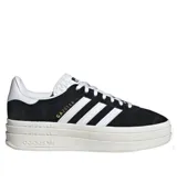 Championes Adidas Gazelle Bold negros con plataforma blanca y las tres tiras características en blanco.