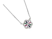 Collar de plata 925 con dije central en forma de flor con circonias multicolor.