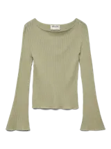 Top de punto acanalado con cuello bote y mangas largas. Confeccionado en una mezcla de viscosa y poliéster, presenta un diseño ajustado y textura suave.