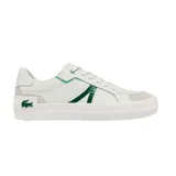 Championes urbanos Lacoste modelo L004, de cuero blanco con detalles en verde.