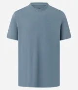 Remera celeste de algodón acanalado, corte slim fit, cuello redondo y mangas cortas.