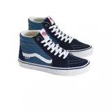 Zapatillas de skate Vans Sk8-Hi, de caña alta, color azul con detalles en azul marino y blanco.