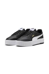 Championes deportivos Puma Carina Mia, color negro con detalles en blanco y logo dorado en el lateral.