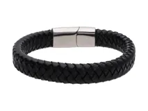 Pulsera de cuero trenzado color negro con cierre magnético de acero inoxidable.