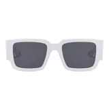 Lentes de sol rectangulares unisex, color blanco con lentes grises y filtro UV 400.