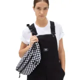 Riñonera Vans con estampado a cuadros blancos y negros, con dos compartimentos con cierre y correa ajustable.