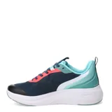 Championes de running Topper modelo Stance 3, con capellada de malla técnica en color azul marino, detalles en celeste y acentos en color coral. Presenta suela de goma blanca con tecnología de amortiguación y refuerzo en la puntera.