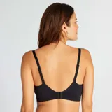 Sujetador de lactancia negro con breteles regulables y broches frontales.