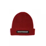 Gorro de lana color bordó con dobladillo y parche rectangular negro con el logo de Independent en blanco.