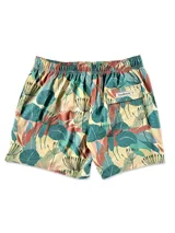 Short de baño color gris con estampado de palmeras, cintura elástica con cordón ajustable y tres bolsillos.