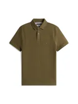 Chomba verde militar de Tommy Hilfiger, corte regular, con cuello tipo polo, tapeta de dos botones y logo bordado en el pecho.