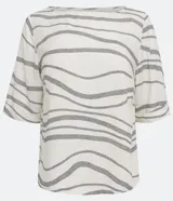 Blusa t-shirt de viscolino con estampado abstracto, escote redondo y mangas cortas.