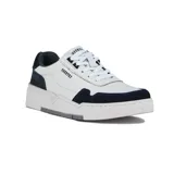 Championes casuales de hombre, color blanco con detalles en azul marino y gris.