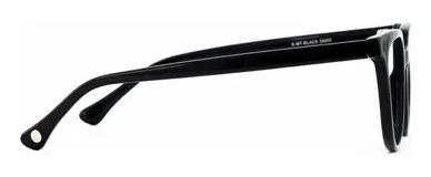 Armazón para lentes de receta negro, de forma panto con movimientos suaves y aplanada en la parte superior. Diseñadas con un núcleo de metal plateado en las patillas y fabricadas con materiales resistentes y flexibles. Cuentan con patillas antideslizantes.