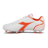 Championes de fútbol Diadora Optimus Futbol MD para hombre, color blanco con detalles en naranja.