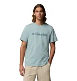 Remera de algodón orgánico color celeste, de corte clásico con cuello redondo y mangas cortas. Presenta el logo de la marca estampado en el frente en un tono azul más oscuro.