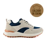 Zapatillas urbanas Hi-Tec Samu de cuero color beige con detalles en azul marino.