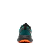 Calzado de trekking Columbia modelo Konos Trs Outdry, color verde azulado con detalles en negro y suela naranja. Diseñado para senderismo con tecnología impermeable OutDry y suela Omni-Max para mayor tracción y amortiguación.