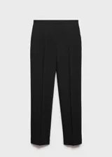 Pantalon de vestir de corte recto, con tiro medio, trabillas para cinturón, bolsillos laterales y bolsillos traseros de ribete.
