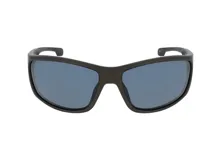 Lentes de sol INVU con montura metálica gris y lentes polarizadas azules.