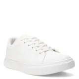 Championes urbanos de diseño minimalista, color blanco, con cierre de cordones y suela de goma texturizada.
