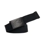 Cinto negro de tela con hebilla metálica con el logo de Rusty.
