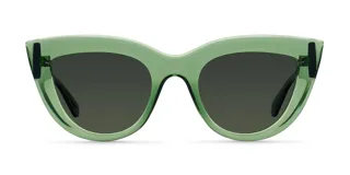 Lentes de sol cateye color verde oliva con lentes polarizadas verdes.