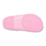 Zuecos Crocs modelo Crocband™ en color lila claro con plataforma blanca y una línea decorativa morada. Presentan el diseño clásico con orificios de ventilación y tira trasera ajustable.