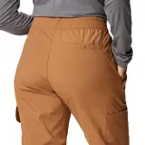 Pantalón de senderismo color marrón, con diseño de pinzas en la cintura, bolsillos cargo laterales y pernera cónica con dobladillo parcialmente elástico. Confeccionado en tejido técnico con tecnología repelente a la humedad y manchas.