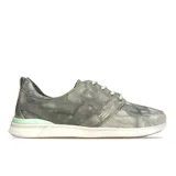 Championes Reef de lona color gris con efecto tie-dye, cordones finos color verde agua y suela blanca.