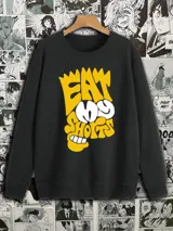 Buzo negro de algodón con estampa amarilla de Bart Simpson y la frase "Eat my shorts".